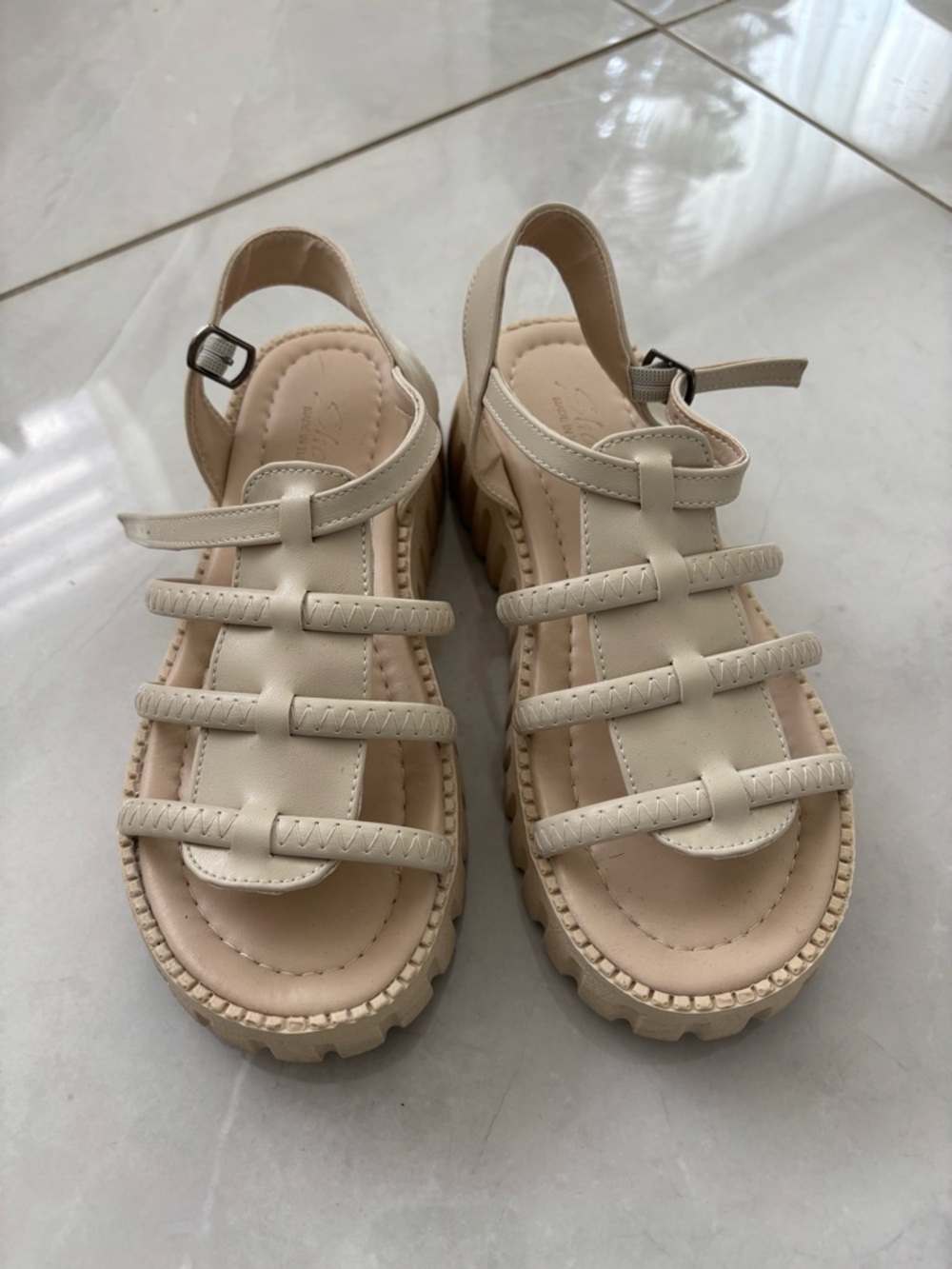 Cream Strappy Platform Sandals